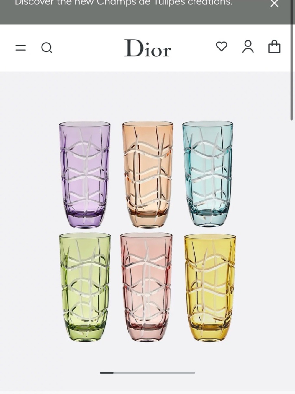 Dior Six-Piece Multicolor Cut Crystal Highball Glasses